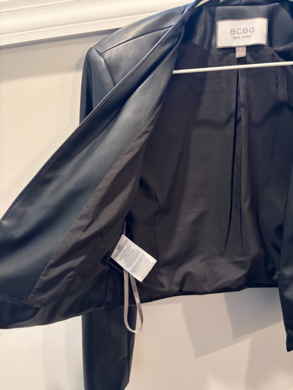 BCBG Black Faux Leather Open-Front Jacket - Picture 6 of 7